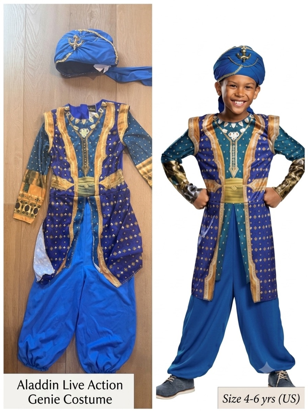 Disney Store Live Action Aladdin Boys Genie Costume & Turban Hat